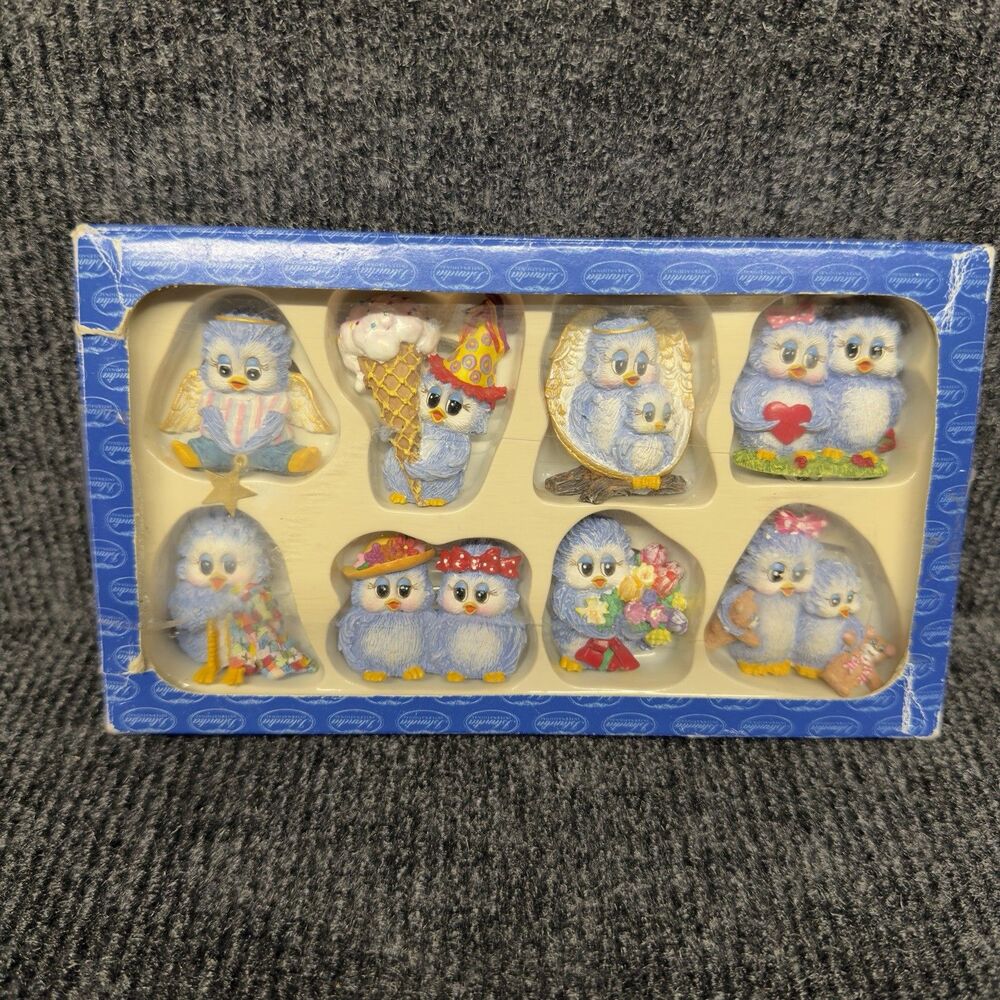 VTG Sonshine Promises Gretchen Clasby Bluebird Figurine Lapel Pin Box Set Lot 8
